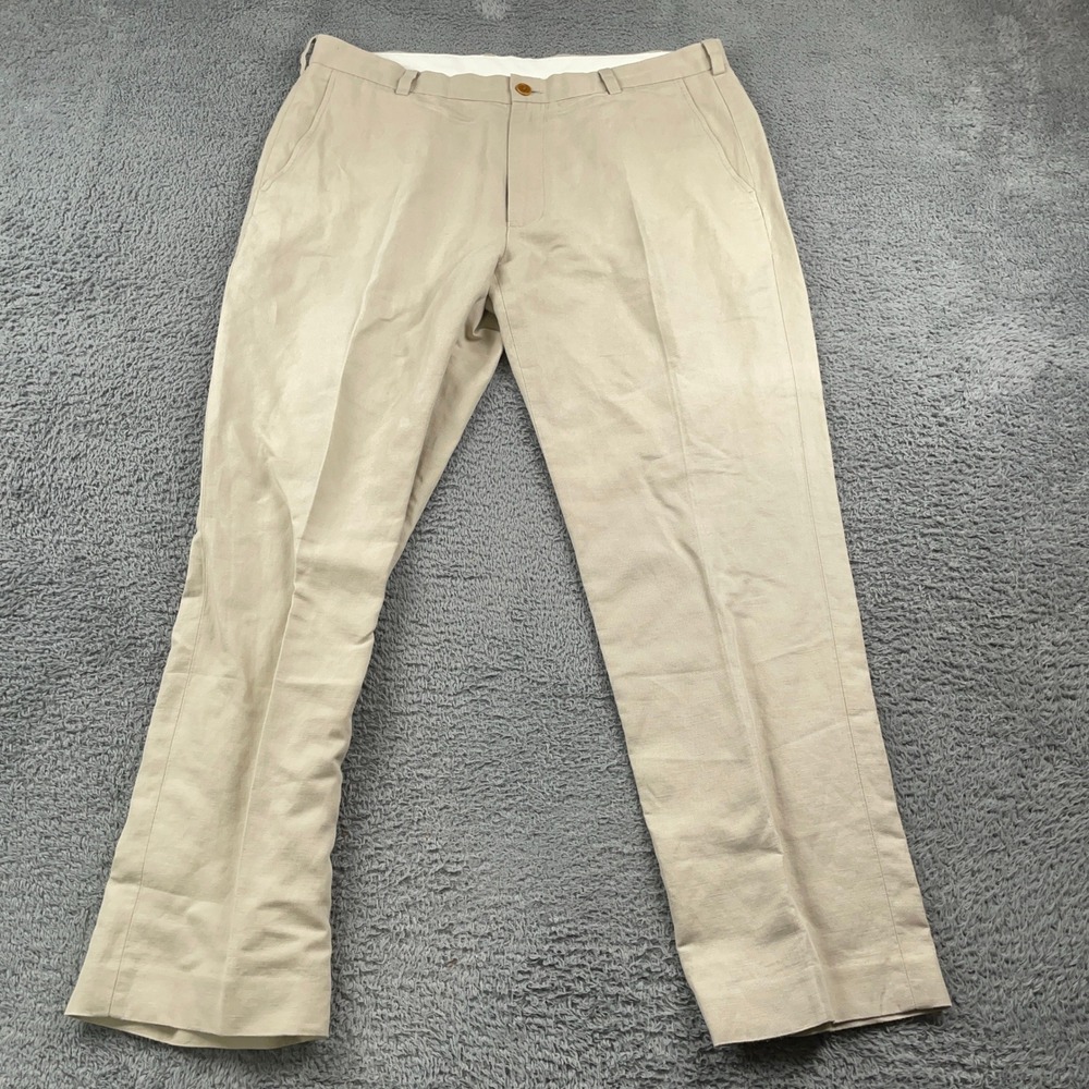 Brooks Brothers Pants Mens 38x30 Beige Linen Blend Clark Fit Baird McNutt Chino